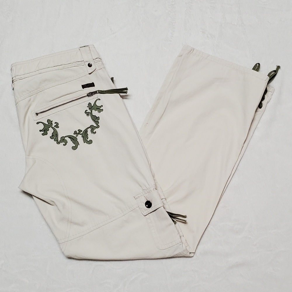 Rare Allyance ATG Grunge Cream Green Floral Low Rise Lace-up Flare Cargo Pants - Picture 4 of 16